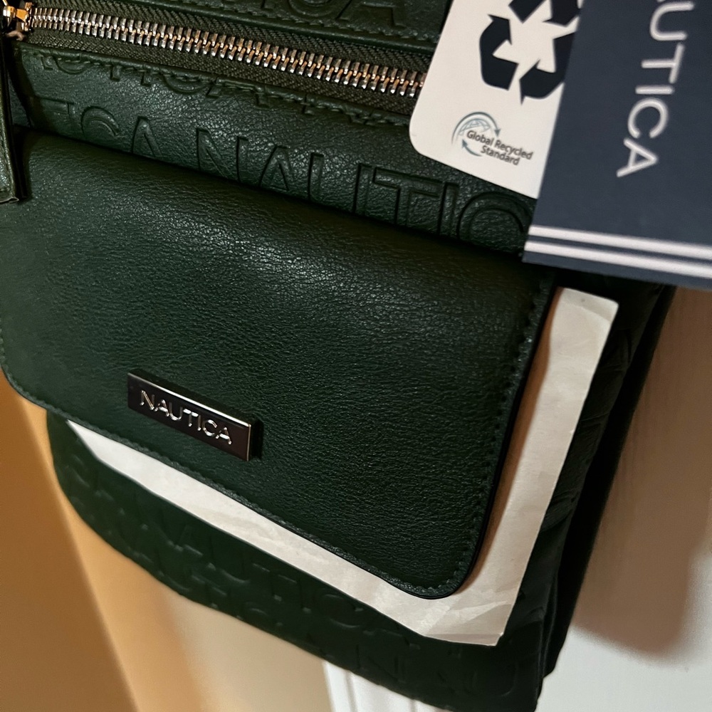 Nautica Green Crossbody Bag with Flap Design and Textured Fabric